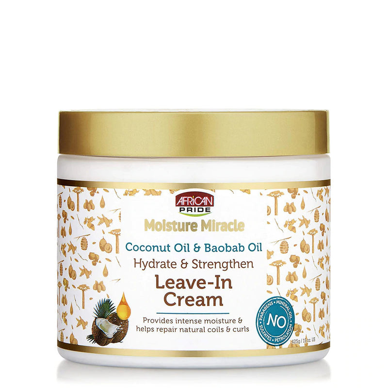 AFRICAN PRIDE MOISTURE MIRACLE COCONUT OIL & BAOBAB OIL                                                                                           LEAVE-IN CREAM 425g /15oz